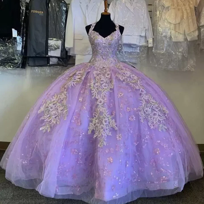 Halfter Quinceanera Kleider Spitze Applique Sweet 16 Abend Ballkleid Vestido de Fiesta Ballkleider gh983