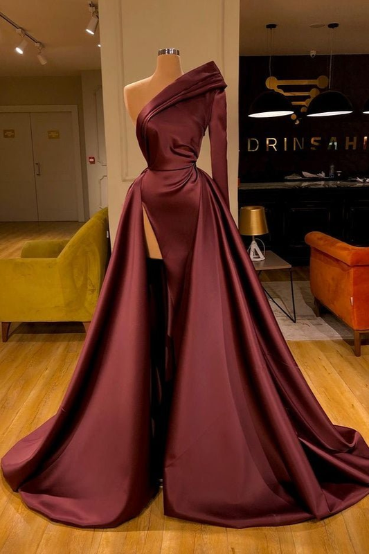 One-Shoulder Long Sleeves Abendkleid Split Overskirt gh666