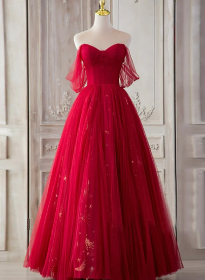 Roter Schatz Tüll Lange schöne Ballkleider, Weinrote Partykleider Abendkleid gh9
