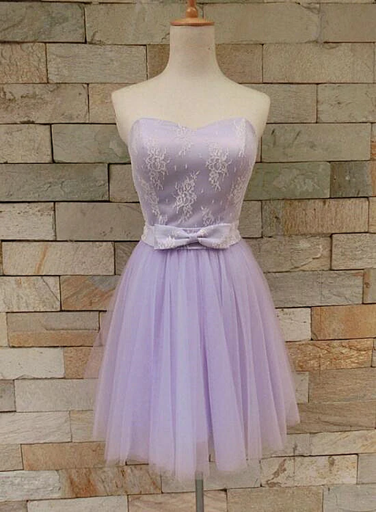 Belle robe de soirée mignonne en tulle et dentelle lavande, robe de soirée chérie avec nœud gh412