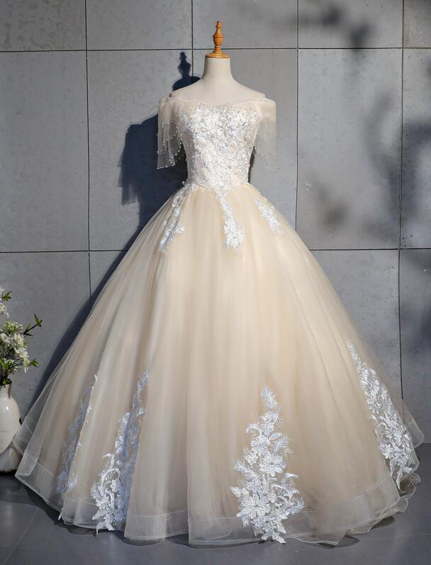 Schönes Tüll-langes Schatz-Champane-Bonbon-16-Kleid, langes formelles Kleid gh311