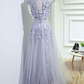 Grau A-Linie Tüll Langes Ballkleid, Partykleid Graues Brautjungfernkleid gh427