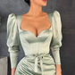 Dusty Sage Long Sleeves Prom Dress Split With A Bowknot gh652