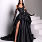 Black fashion sexy taffeta slit long elegant ball gown evening dress gh727