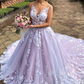 Weiße Spitze mit V-Ausschnitt, langes Ballkleid, langes, weißes, formelles Spitzen-Abendkleid, Spitzen-Hochzeitskleid gh991