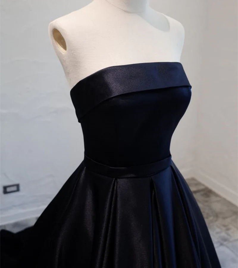 Robe de soirée longue en satin bleu marine, élégante robe de soirée bleu foncé gh134
