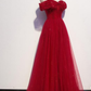 Beautiful Dark Red A-Line Off Shoulder Prom Gown, Wine Red Party Dress  gh402