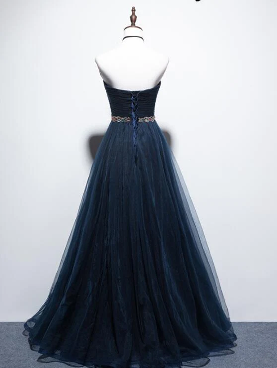 Wunderschönes marineblaues A-Linien-Abschlussballkleid, langes Partykleid aus Tüll gh318