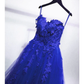 Königsblaues trägerloses Ballkleid aus langem Ballkleid aus Tüll, blaues Partykleid gh118