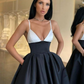 Black and White Spaghetti-Straps Prom Dress gh646
