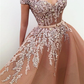 Elegant Off-The-Shoulder Appliques V-Neck Mermaid Prom Dress With Belt gh728