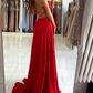 Red V-Neck Prom Dress With Split  gh701