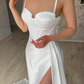 White Spaghetti-Straps Mermaid Prom Dress With Ruffles gh711