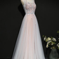 Light Pink Floral Tulle A-Line Prom Dress  Long Party Dress  gh401