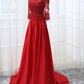 Beautiful Red Satin Short Sleeves Long Party Dress, Red Prom Dress gh187