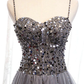 Beautiful Grey Beaded Tulle Prom Dresses, Straps Party Dress  gh194