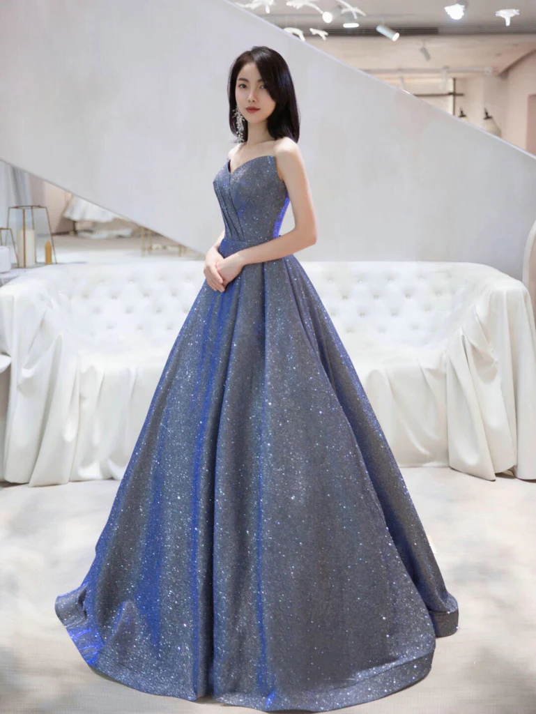 Bezaubernde Pailletten mit V-Ausschnitt, lange, einfache Partykleider, neues glänzendes Abschlussballkleid, formelles Kleid gh250