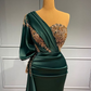 Dark Green One-Shoulder Mermaid Beads Prom Dress With Appliques gh713