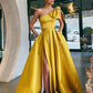 Yellow One-Shoulder Prom Dress Split With Pockets gh755