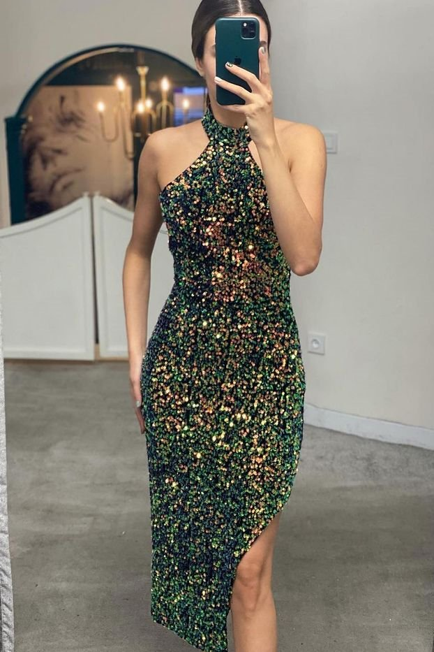 Elegantes Halfter-Meerjungfrau-Abschlussball-Pailletten-Kleid Online gh738