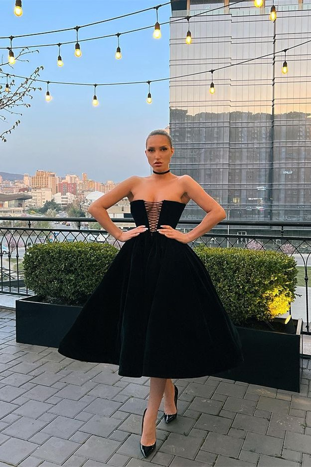 Strapless Short Prom Dress A-Line With Pockets gh789