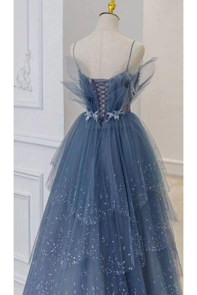 Wunderschönes, funkelndes, exquisites, mit Perlen besetztes, langes Tüll-Ballkleid-Abendkleid mit Strasssteinen und mehrlagigem Kleid gh1001