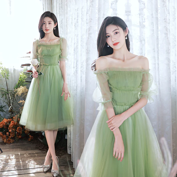 Reizendes grünes kurzes Tüll-Partei-Kleid-Heimkehr-Kleid, kurzes grünes formales Kleid-Abschlussballkleid gh4