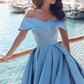 Baby Blue Slit Prom Dress Off-the-Shoulder gh706