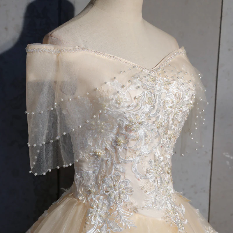 Schönes Tüll-langes Schatz-Champane-Bonbon-16-Kleid, langes formelles Kleid gh311