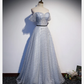 Light Grey Sweetheart Off Shoulder Long Party Dress, A-Line Tulle Prom Dress Evening Dress gh89