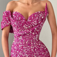 Lila One-Shoulder-Schatz-Meerjungfrau-Abschlussballkleid mit Split gh709
