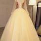 Schönes hellgelbes Quinceanera-Kleid mit langen Ärmeln, Ballkleid-Bonbon-16-Kleid gh287