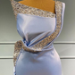 Light Blue One-Shoulder Sleeveless Long Beads Mermaid Prom Dress With Ruffles gh716