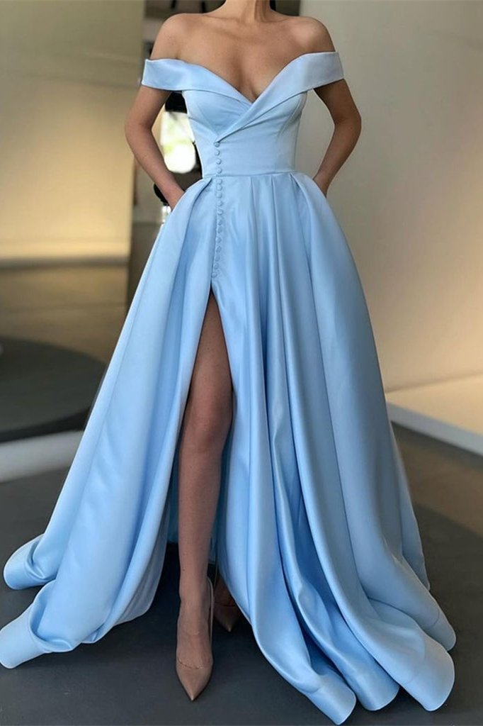 Robe de bal longue fendue à épaules dénudées gh625