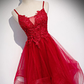 Rote Spitze Tüll mit geschichteten Trägern Modisches langes Partykleid, langes Abschlussballkleid gh277