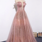 Einzigartige rosa Pailletten Tüll schulterfrei langes Abschlussballkleid in benutzerdefinierter Größe gh329