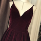 Wine Red Velvet Short V Back Homecoming Dress Party Dress, Dark Red Short Prom Dress gh63