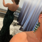 Robe de bal longue sirène vert foncé à col en V et paillettes gh782