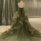 Green/blue long shiny elegant spaghetti straps long ruffled organza ball gown evening dress quinceanera dress gh903