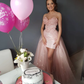 Pink floral sleeveless corset tulle long prom evening gown wedding dress gh995