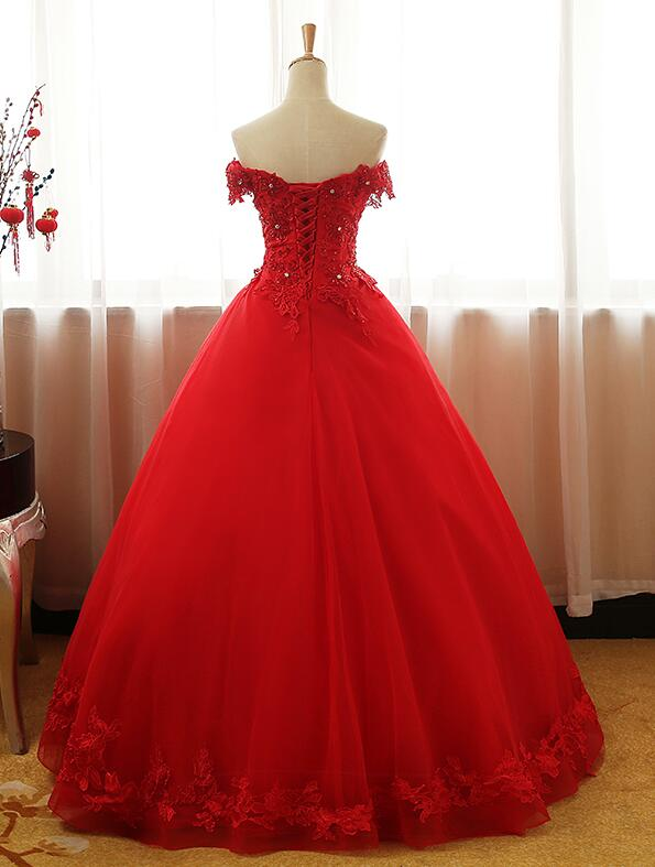 Rotes, schulterfreies, langes Partykleid, A-Linie Tüll-Abendkleid, formelles Kleid gh102
