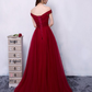 Dunkelrotes langes A-Linien-Abschlussballkleid aus Tüll, wunderschönes Abschlussballkleid gh441