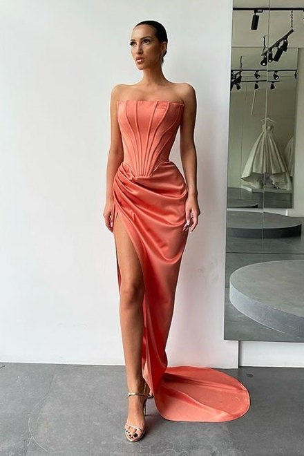 Strapless Long Prom Dress Split Evening Party Gowns  gh616