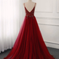 Wunderschönes, weinrotes, bodenlanges Partykleid mit Perlen, Burgunderrotes Junior-Abschlussballkleid gh216