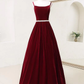 Elegante Träger Samt Langes Abendkleid Mit Gürtel, Langes Abschlussballkleid gh446