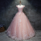 Rosa Flügelärmel Ballkleid Tüll mit Spitze Sweet 16-Kleider, lange Quinceanera-Kleider gh77