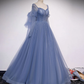 Blauer Tüll wulstiger Schatz einzigartiges langes Abschlussball-Kleid, blaues Abendkleid-formales Kleid gh103