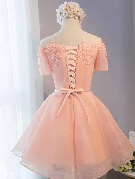 Rosa schulterfreies kurzes Heimkehrkleid, schönes Partykleid zum Verkauf gh448