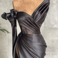 Schwarzes Meerjungfrau-Abschlussballkleid mit langen Ärmeln gh675