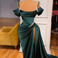 Green Off-the-Shoulder Prom Dress Long Slit gh613